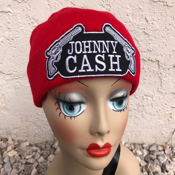 House Of Adornments Other - HP OOAK Red Johnny Cash patch beanie handmade